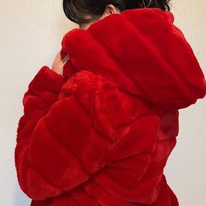 APPARIS FAUX FUR RED COAT